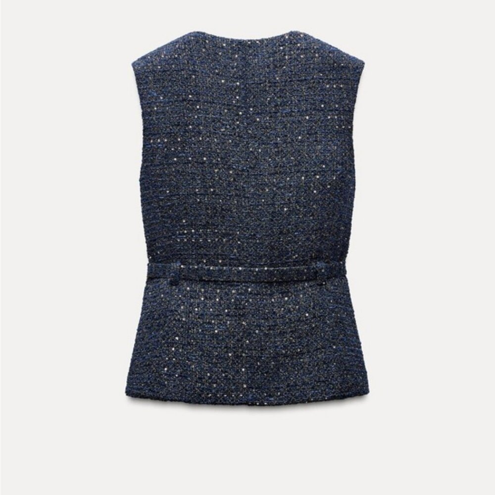 ZARA BELTED SEQUIN STRUCTURED VEST - Picture 6 of 8